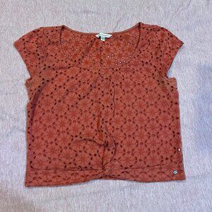 American Eagle Outfitters Women's Coral Eyelet Crop Top Short Sleeve Size M